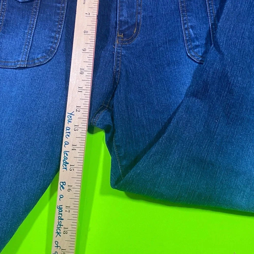 Adolfo Womens Dark Wash Linen Blend Bootcut‎ Jeans Front Flap Pockets Size 20